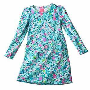 Lilly Pulitzer Girls Dress L 8-10 Blue Pink Cotton Blend Diann Coastal Aquatic